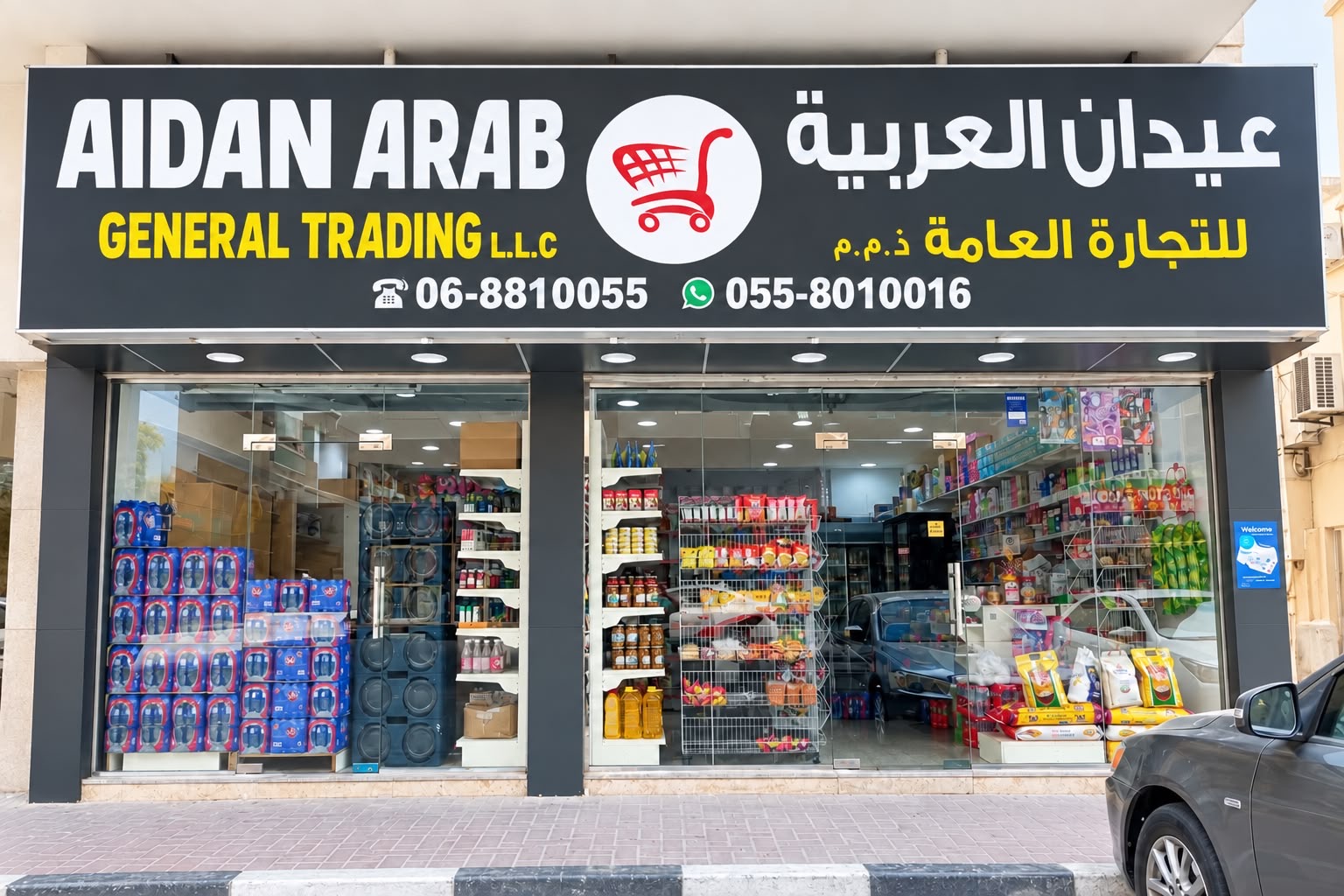 The Aidan Arab General Trading shopfront on Hafiz Ibrahim Street, Ajman